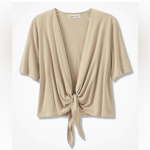 Coldwater Creek Sweaters - Coldwater Creek Sand/Cream Tie Front Shrug Sweater. Size Small